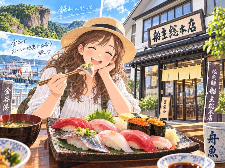 金谷の旅と寿司を組み合わせたイメージ図